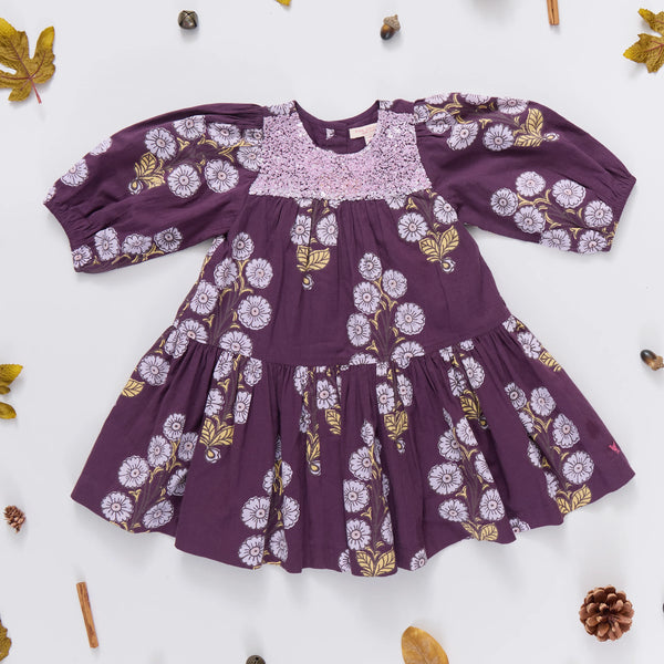 Fiona Dress- Plum Buttercup Floral