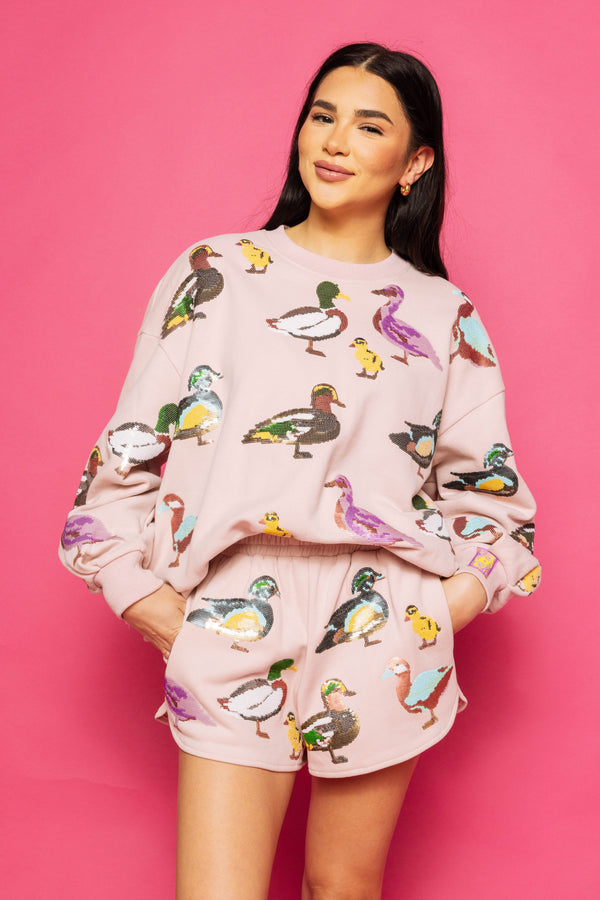 Light Pink Scattered Duck Shorts- (Women's)
