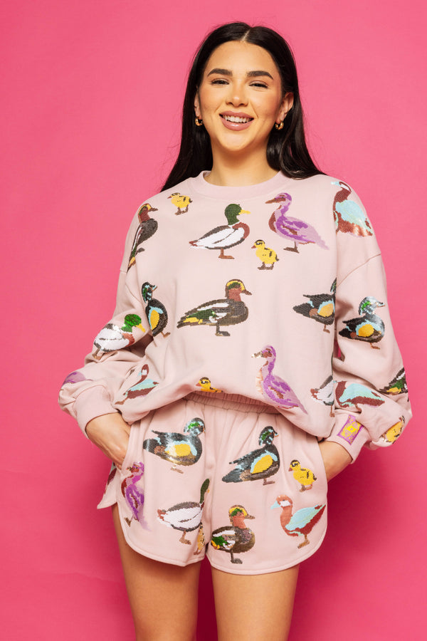 Light Pink Scattered Duck Shorts- (Women's)