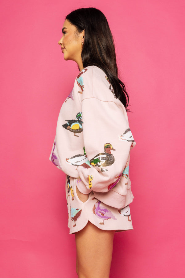 Light Pink Scattered Duck Shorts- (Women's)