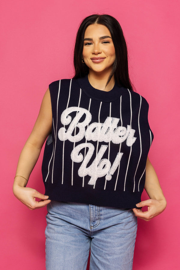 Navy & White Stripe 'Batter Up' Sweater Vest- (Women's)