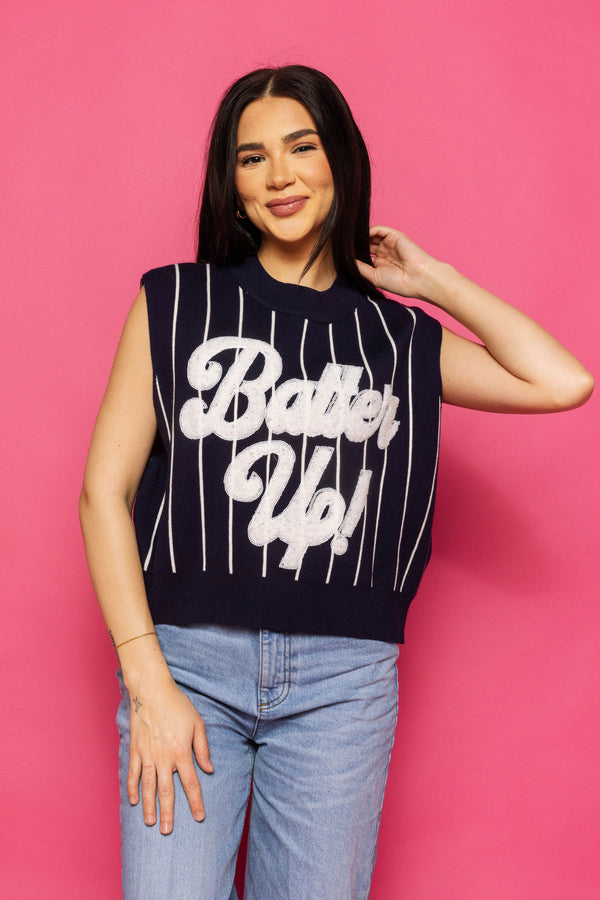 Navy & White Stripe 'Batter Up' Sweater Vest- (Women's)