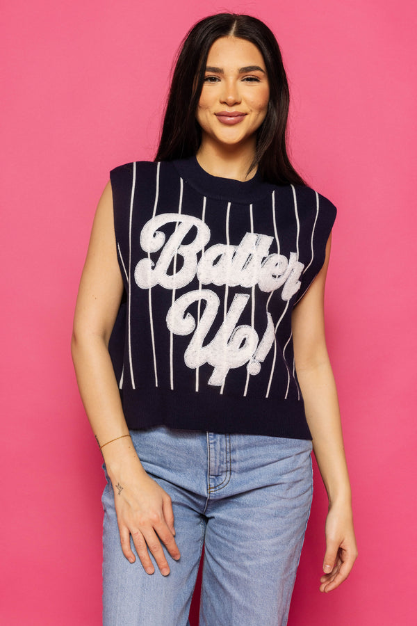 Navy & White Stripe 'Batter Up' Sweater Vest- (Women's)