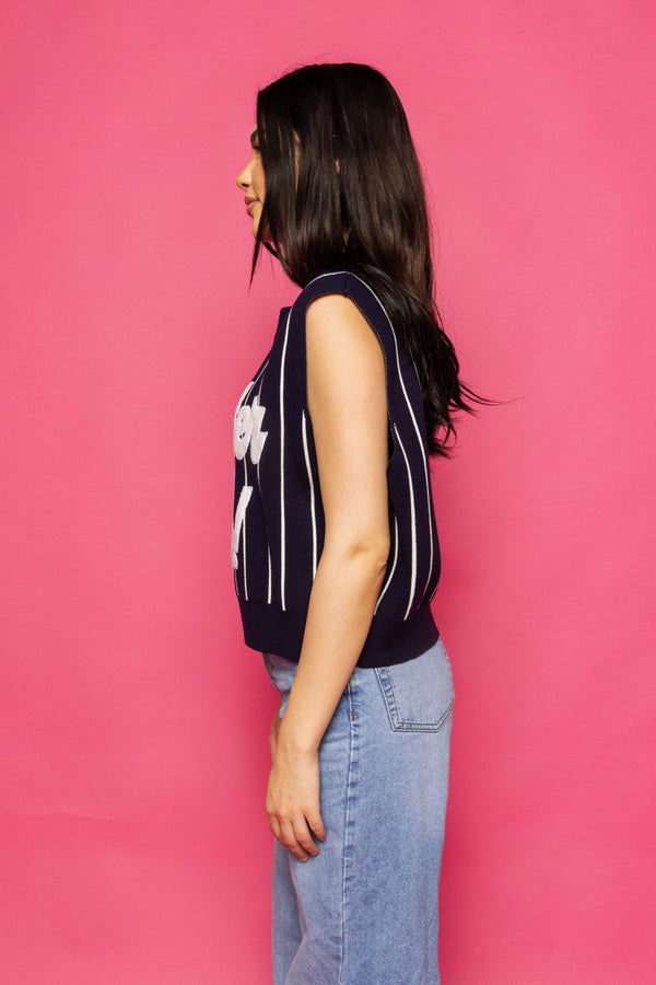 Navy & White Stripe 'Batter Up' Sweater Vest- (Women's)