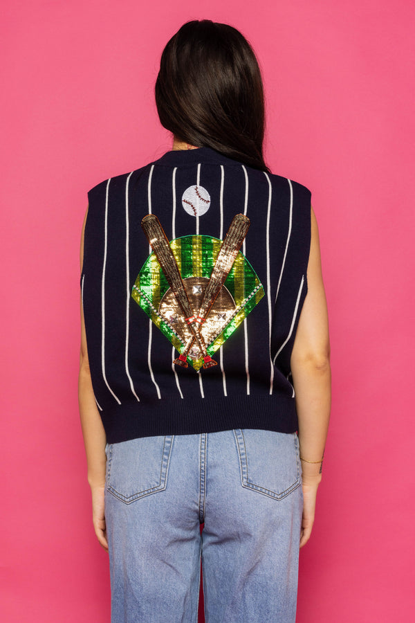 Navy & White Stripe 'Batter Up' Sweater Vest- (Women's)