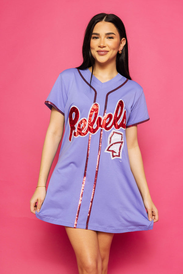 Blue Ole Miss Rebels Baseball Jersey Tee Dress- (Women's)