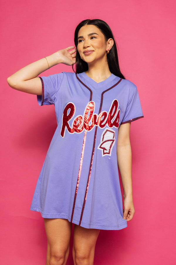 Blue Ole Miss Rebels Baseball Jersey Tee Dress- (Women's)