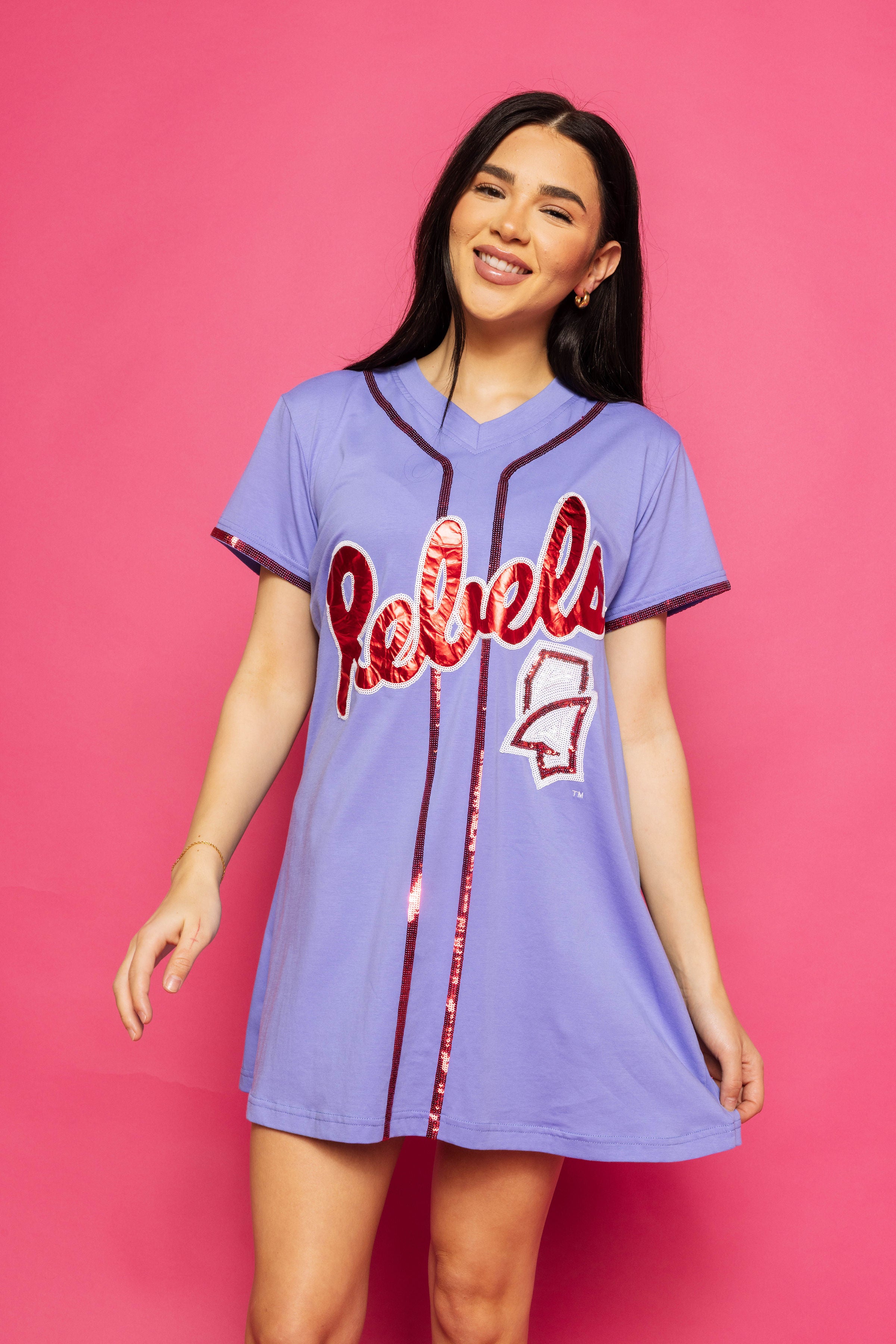 Blue Ole Miss Rebels Baseball Jersey Tee Dress- (Women's) Adult Large Blue Ole Miss Rebels Baseball Jersey Tee Dress- (Women's) Adult Large