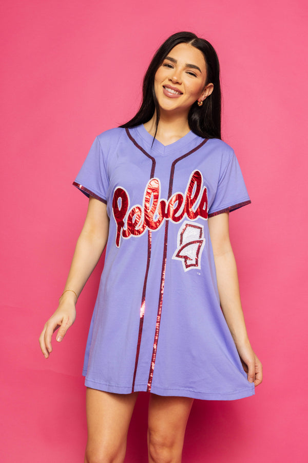 Blue Ole Miss Rebels Baseball Jersey Tee Dress- (Women's)