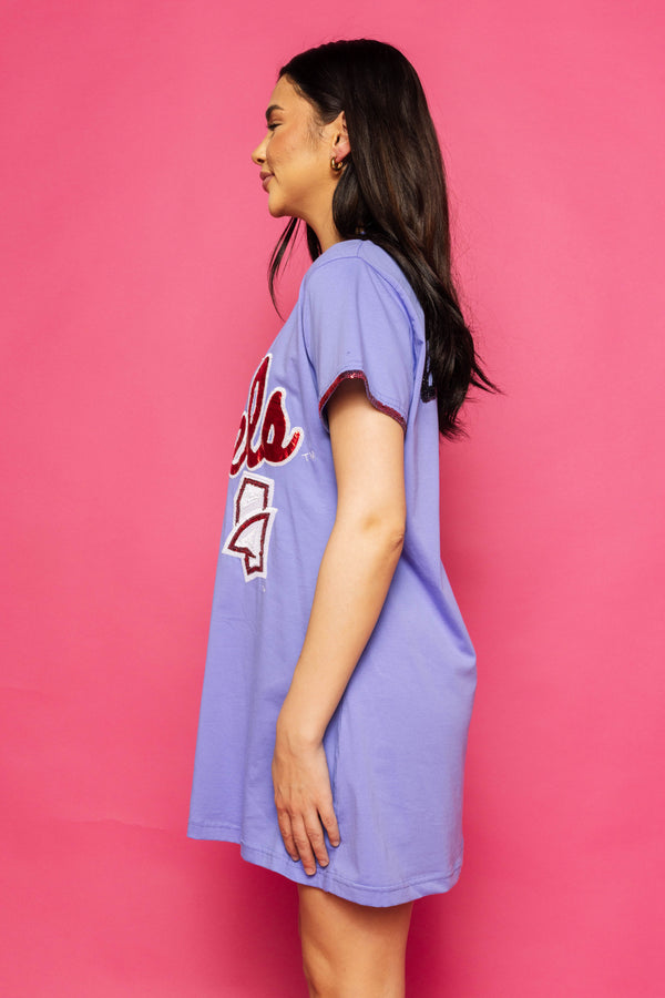 Blue Ole Miss Rebels Baseball Jersey Tee Dress- (Women's)