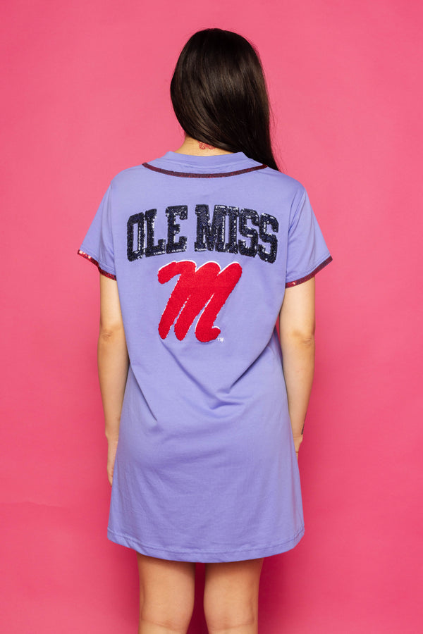 Blue Ole Miss Rebels Baseball Jersey Tee Dress- (Women's)