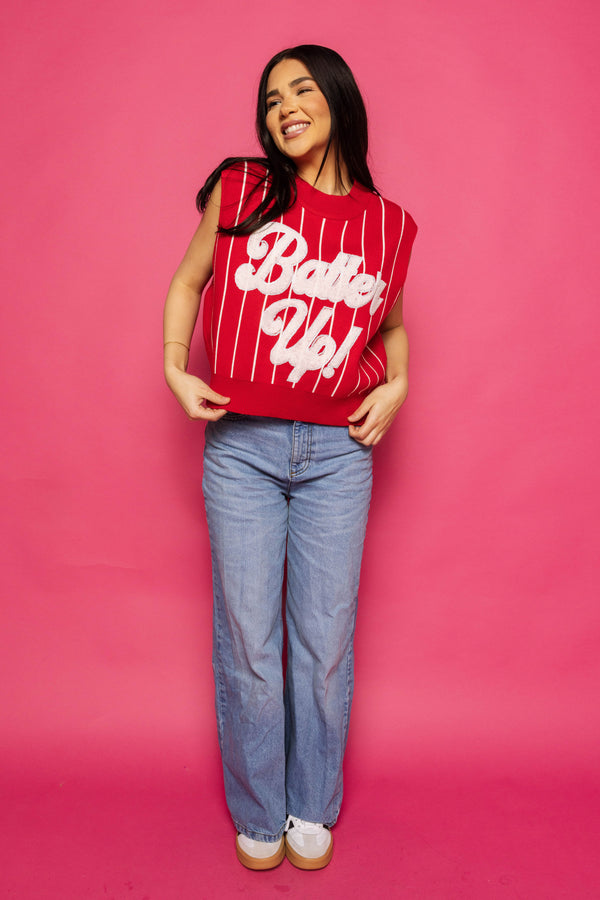Red & White Stripe 'Batter Up' Sweater Vest- (Women's)
