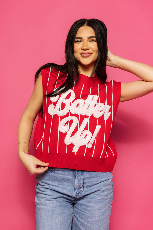 Red & White Stripe 'Batter Up' Sweater Vest- (Women's)