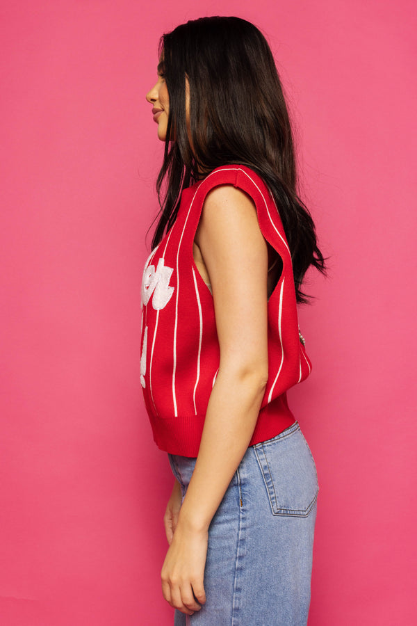 Red & White Stripe 'Batter Up' Sweater Vest- (Women's)
