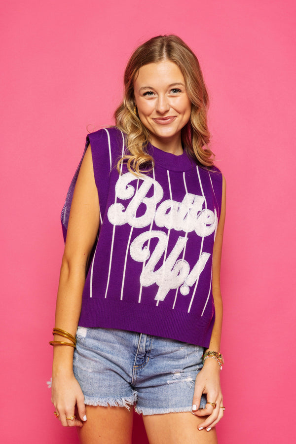 Purple & White Stripe 'Batter Up' Sweater Vest- (Women's)