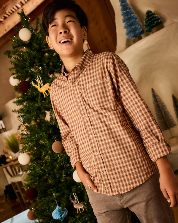 Pierfront Buttondown- Saddle Plaid