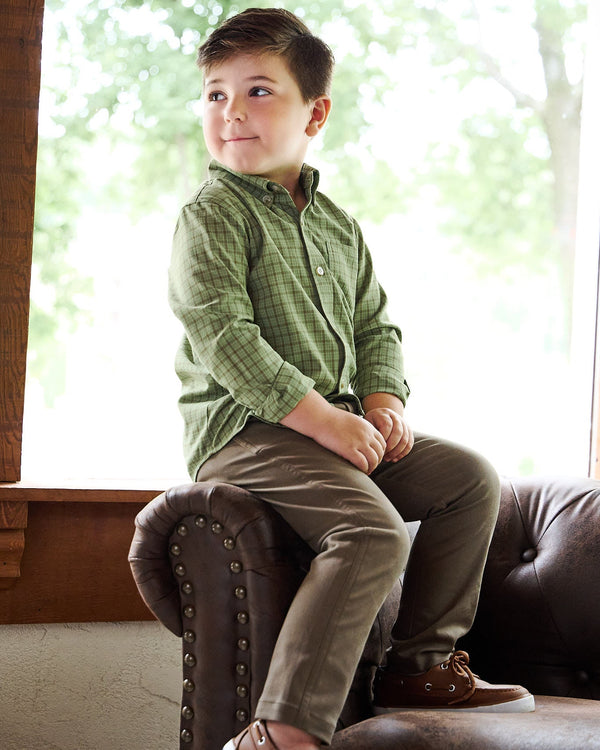 Pierfront Performance Buttondown- Evergreen Plaid