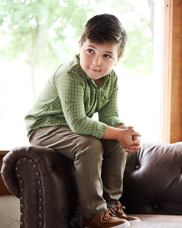 Pierfront Performance Buttondown- Evergreen Plaid