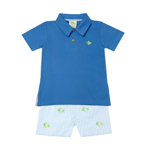 Fish Ian Knit Polo- Periwinkle