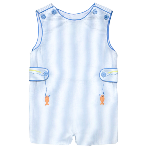Fishing Lure Ashton Shortall- Lt. Blue Stripe Seersucker 12 Months