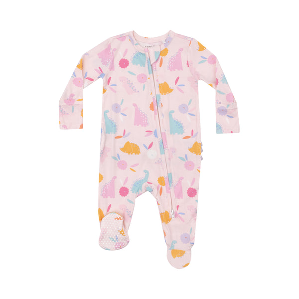 Floral Dinos- 2 Way Zipper Ruffle Footie
