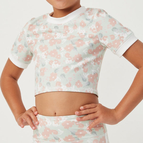 Contrast Banded Floral Active Top- Mint