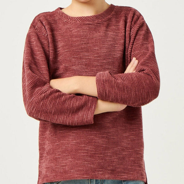 Textured Waffle Chenille Long Sleeve Top