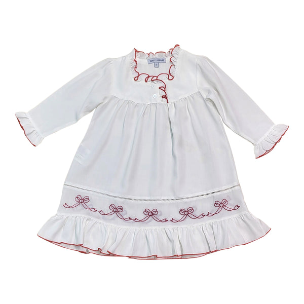 White Gown Red Trim W/Emb Bows