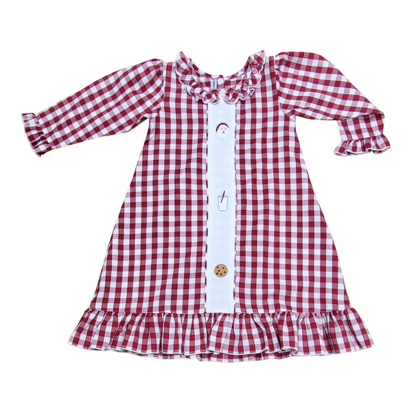Red Gingham Gown- Santa/Milk/Cookies