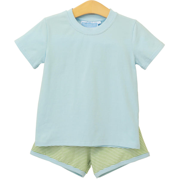 Thomas Short Set- Green Stripes/Light Blue