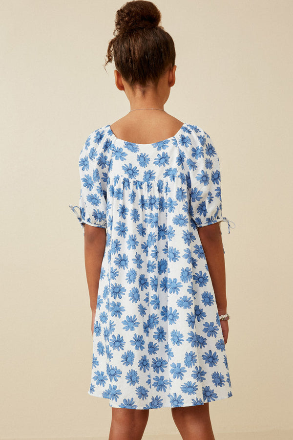 Tie Sleeve Floral Print Square Neck Dress