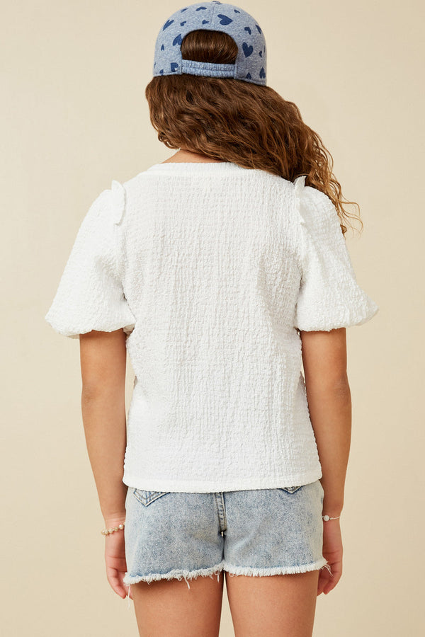 Crinkled Puff Sleeve Knit Top