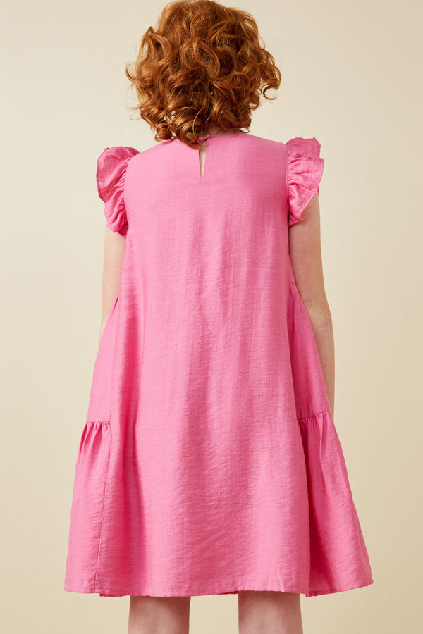 Side Panel Detailed Ruffle Sleeve Dress- Pink
