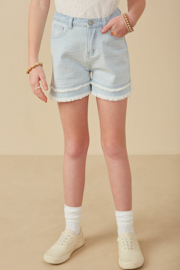 Fray Detail Illusion Hem Denim Shorts