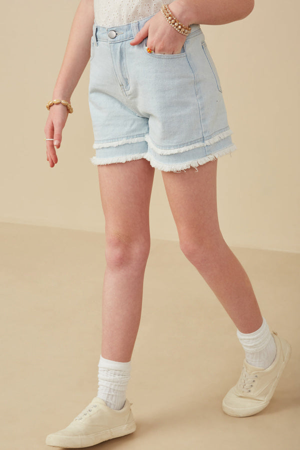 Fray Detail Illusion Hem Denim Shorts