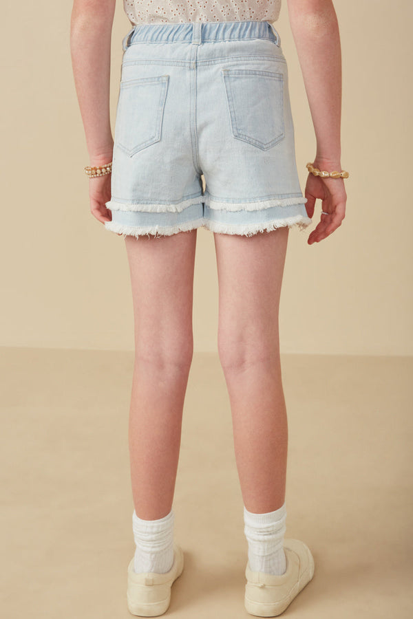 Fray Detail Illusion Hem Denim Shorts
