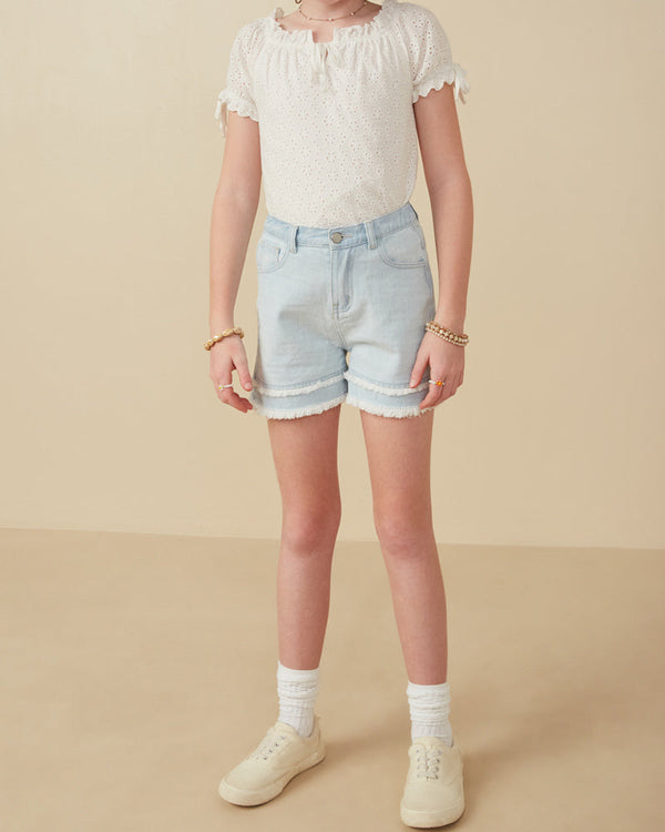 Fray Detail Illusion Hem Denim Shorts