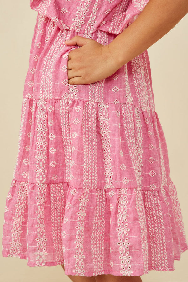 Embroidered Ruffled Lace Sleeveless Dress