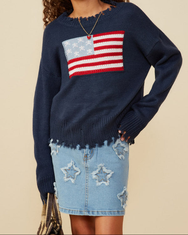 Distressed Old Glory Graphic Sweater