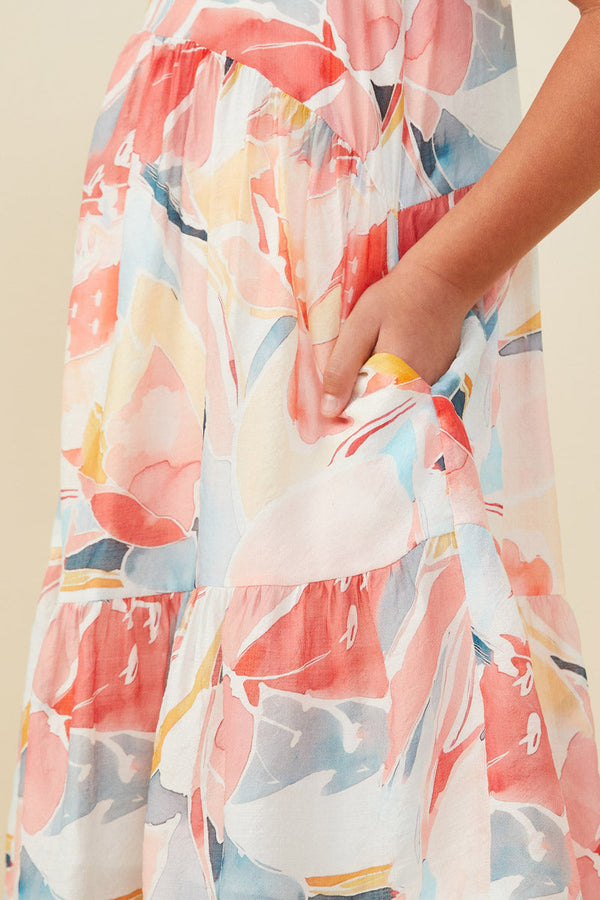 Large Floral Print V Neck Ruffle Sleeve Dress