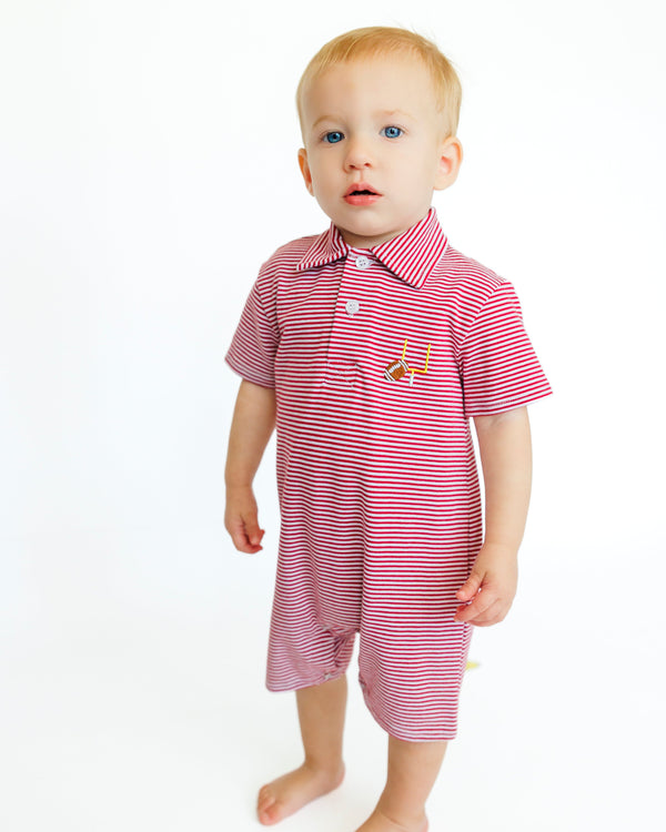 Game Day Polo Romper- Crimson