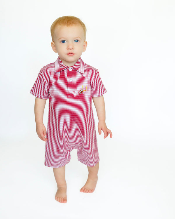 Game Day Polo Romper- Crimson