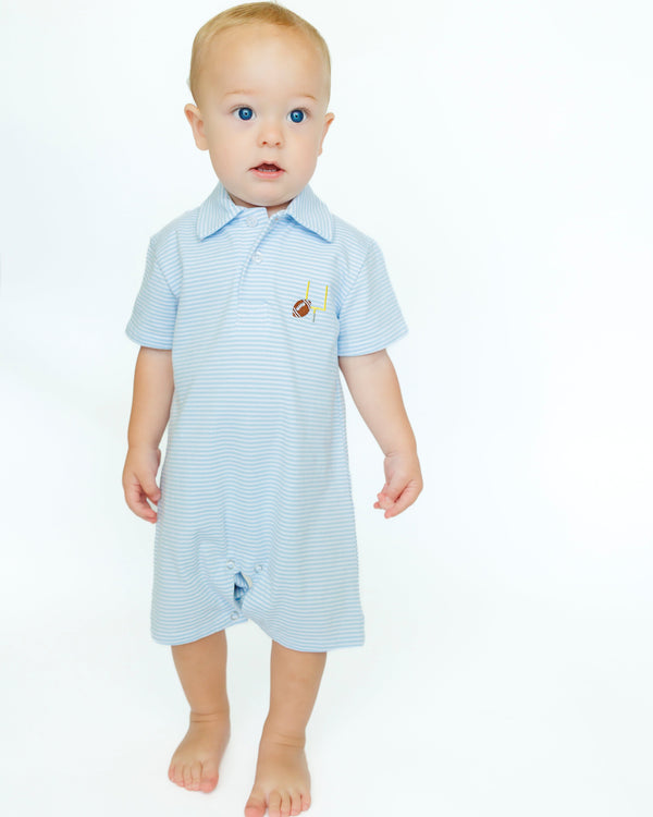 Game Day Polo Romper- Light Blue