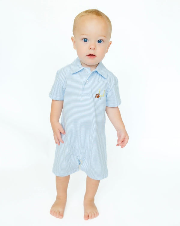 Game Day Polo Romper- Light Blue