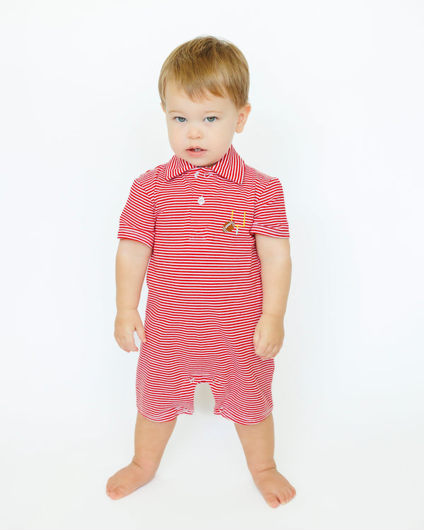 Game Day Polo Romper- Red