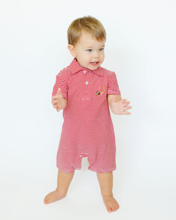 Game Day Polo Romper- Red