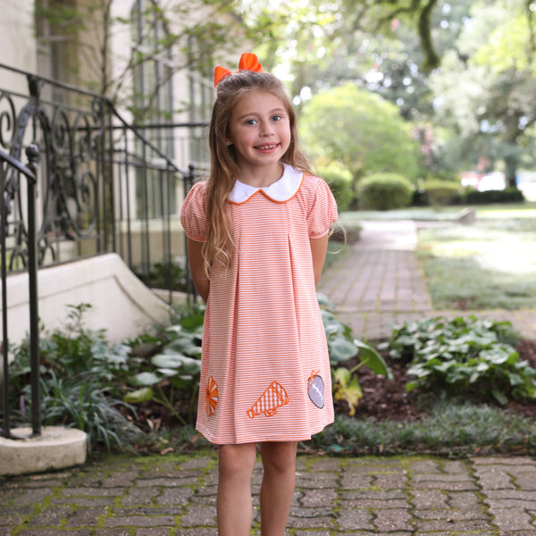 Game Day Pleat Dress- Orange Stripe