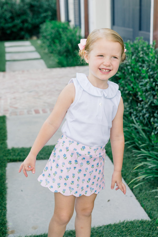 Ruffled Peter Pan Sleeveless Shirt w/ Sky Blue Trim