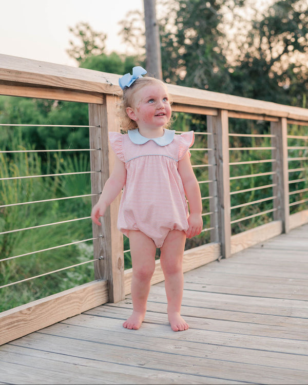 Genevieve Bubble- Coral Stripe/Light Blue