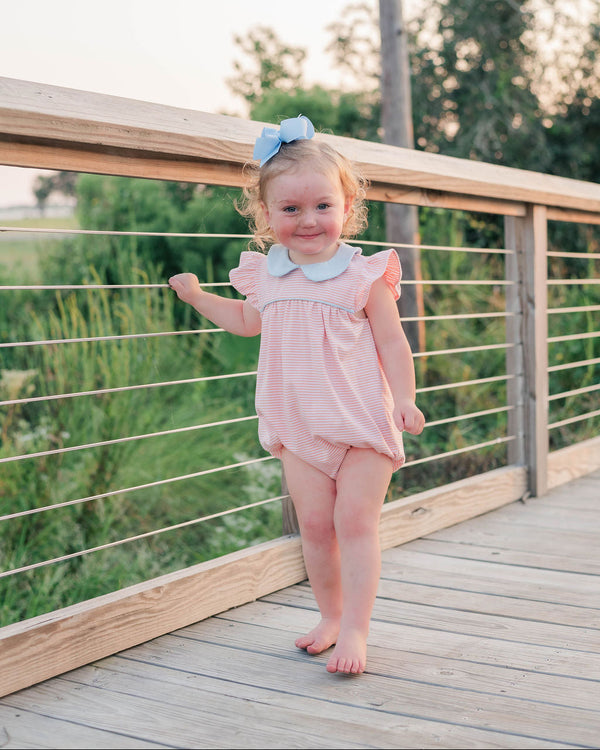 Genevieve Bubble- Coral Stripe/Light Blue